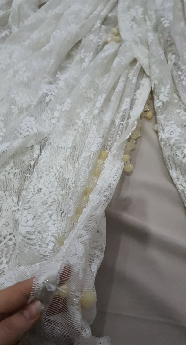 Bohem Nakışlı Beyaz Tül Perde 6 m boncuklu perde - Görsel 4