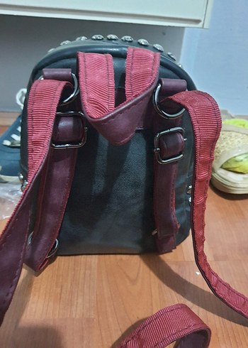 Beden Fermuarlı Bordo Deri Biker Kadın Çanta içi taş gibi sifir