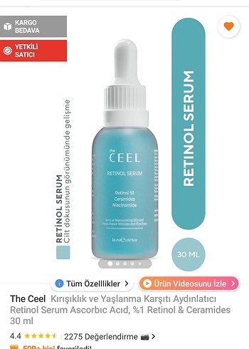 Ceel Kırışıklık Karşıtı Retinol Serum 30 ml sifir açılmamış