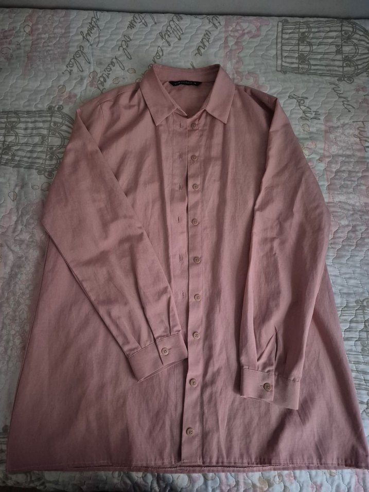 Pembe Keten Düğmeli Kadın Gömlek - Görsel 2