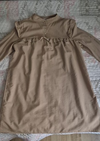 Bej Keten Bluzu, Fırfırlı, Bol Kesim - Görsel 2