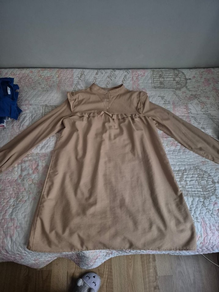 Bej Keten Bluzu, Fırfırlı, Bol Kesim - Görsel 3