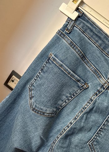 28 Beden mavi Renk Kadın Mavi Bel Detaylı Dar Kesim Kot Pantolon
