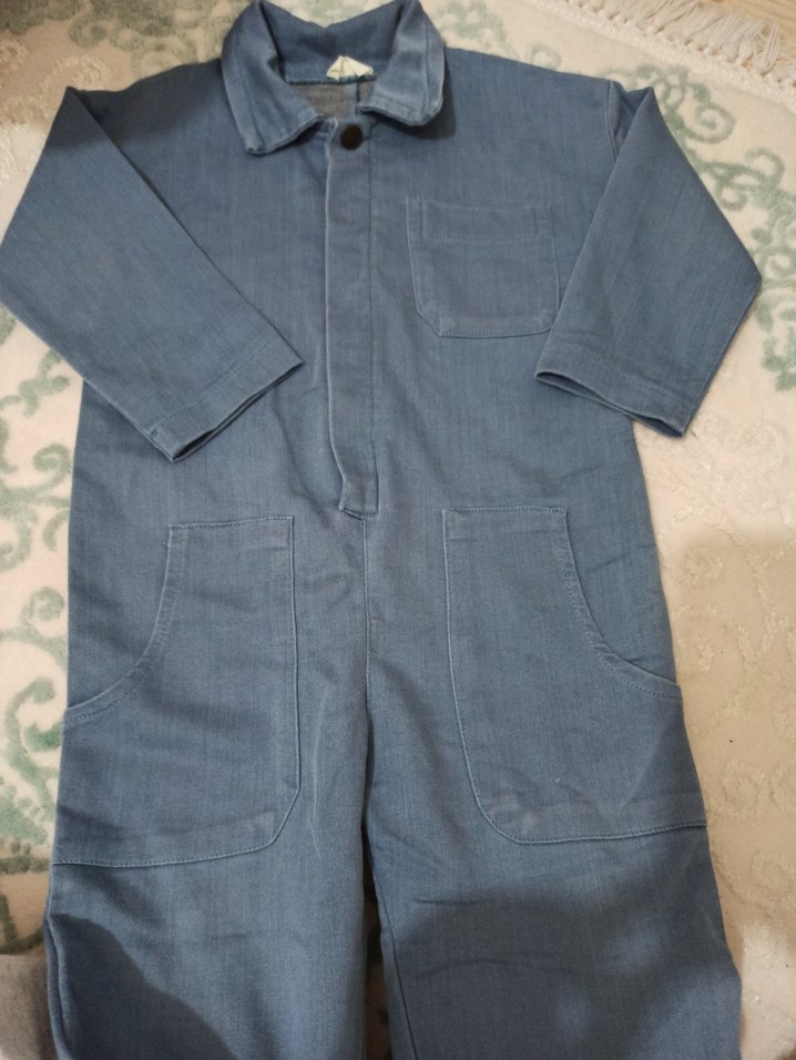 Erkek Çocuk uzun Kollu Düğmeli Kot Tulum - Görsel 2