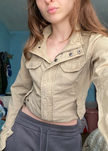 Bej Düğmeli Kadın Ceket vintage Ltb - Görsel 3