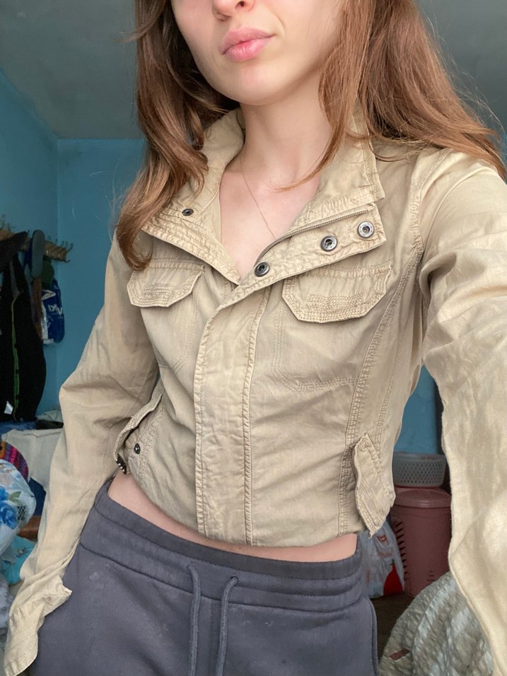 Bej Düğmeli Kadın Ceket vintage Ltb - Görsel 3