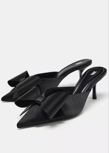 Siyah Fiyonklu Stiletto Kadın Topuklu Ayakkabı - Görsel 2