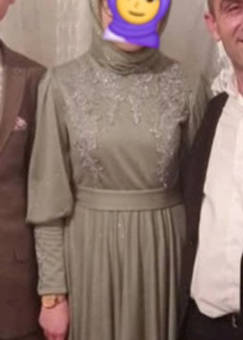 mint yeşili  kendinden simli i Uzun Tesettür abiye - Görsel 3