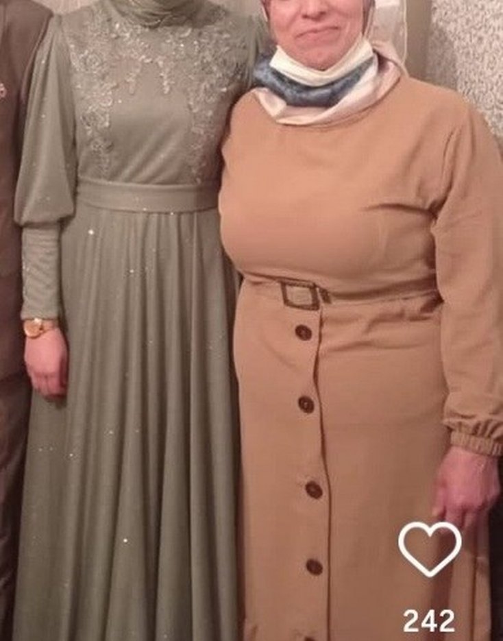 mint yeşili  kendinden simli i Uzun Tesettür abiye - Görsel 2