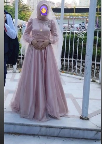 Uzun Kollu Mor Sade Nişan Elbisesi - Görsel 2