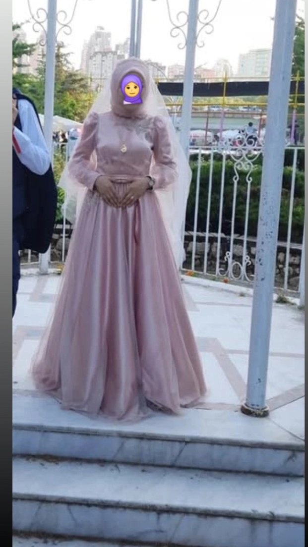 Uzun Kollu Mor Sade Nişan Elbisesi - Görsel 2