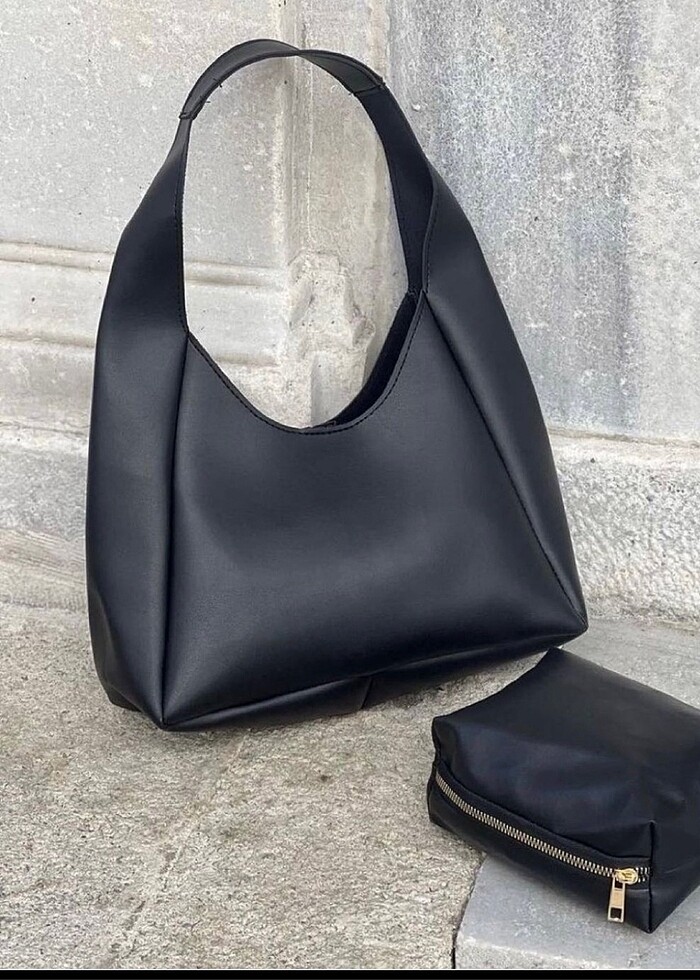 Sıfır siyah deri kol çantası - Görsel 2