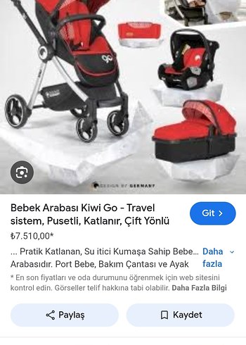 Kiwi Go Travel Bebek Arabası Seti, Kırmızı