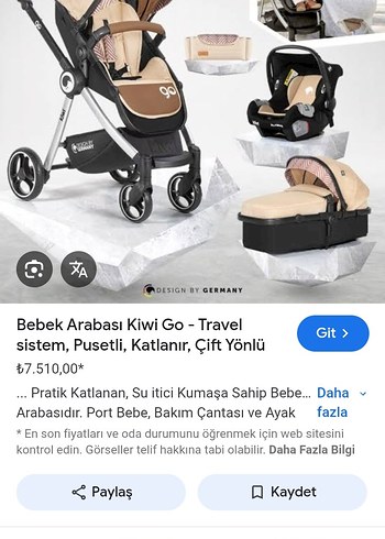 Kiwi Go Travel Bebek Arabası Seti - Camel
