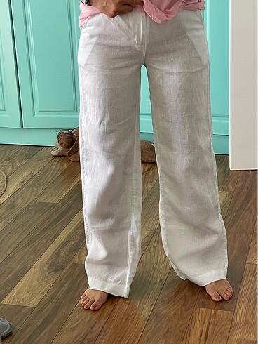 Beyaz keten pantalon - Görsel 3
