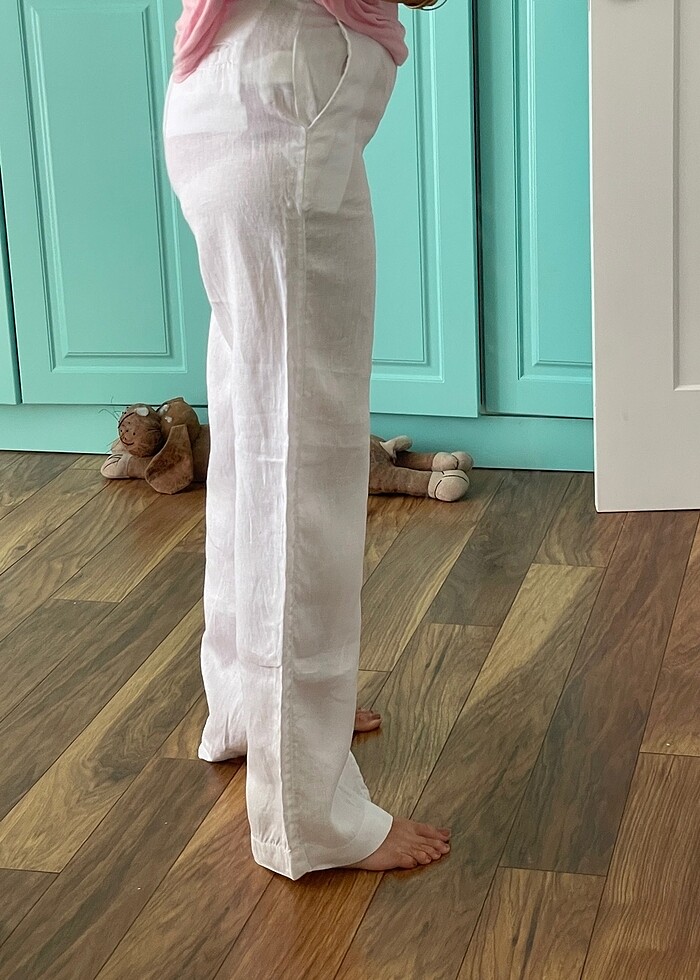 Beyaz keten pantalon - Görsel 2