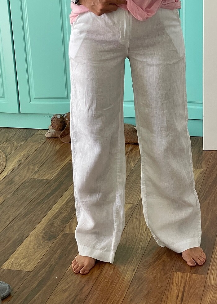 Beyaz keten pantalon - Görsel 3