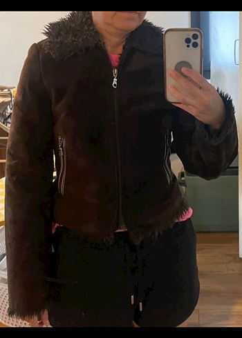 Kahverengi Süet Kürklü Kadın mont - Görsel 8