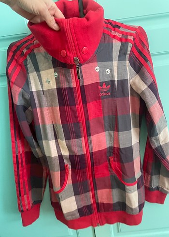 Adidas 34 beden Kadın Kırmızı Kareli Street Wear Ceket - Görsel 3