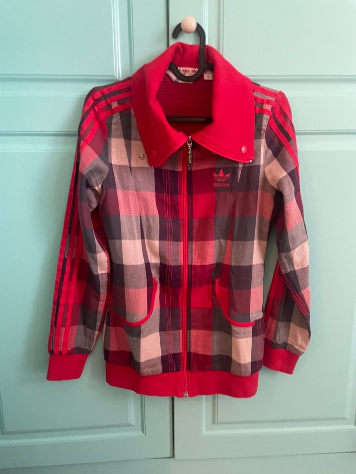 Adidas 34 beden Kadın Kırmızı Kareli Street Wear Ceket - Görsel 2