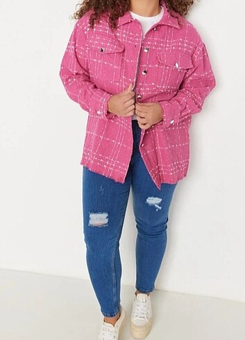 PEMBE DOKUMA BÜYÜK BEDEN GÖMLEK