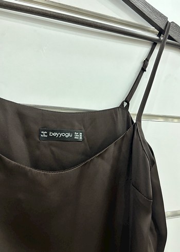 Kahverengi Saten İp askılı Elbise (G66) - Görsel 2