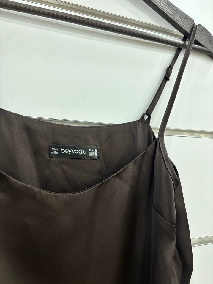 Kahverengi Saten İp askılı Elbise (G66) - Görsel 2