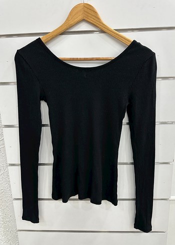 Siyah U Yaka çıtçıt detay Kadın Bluz G176 - Görsel 2