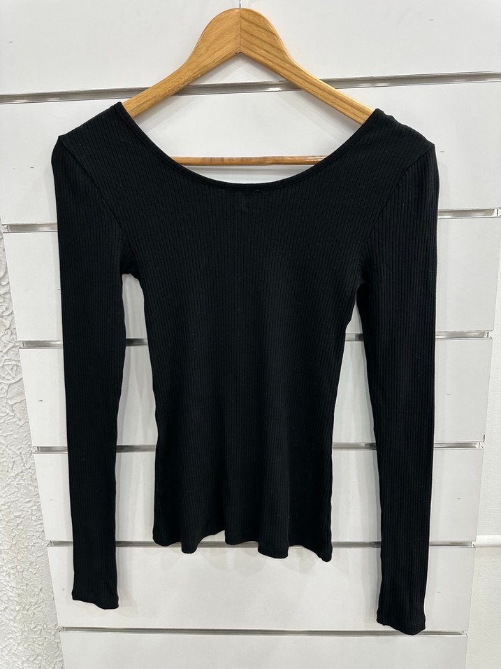 Siyah  U Yaka çıtçıt detay Kadın Bluz G176 - Görsel 2