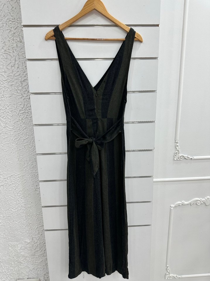 Siyah Çizgili V Yaka Kolsuz Uzun Tulum G183 - Görsel 2