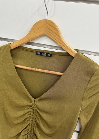 Haki V Yaka Uzun Kollu Bluz G181 - Görsel 2