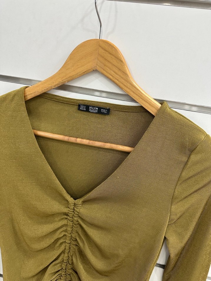 Haki V Yaka Uzun Kollu Bluz G181 - Görsel 2