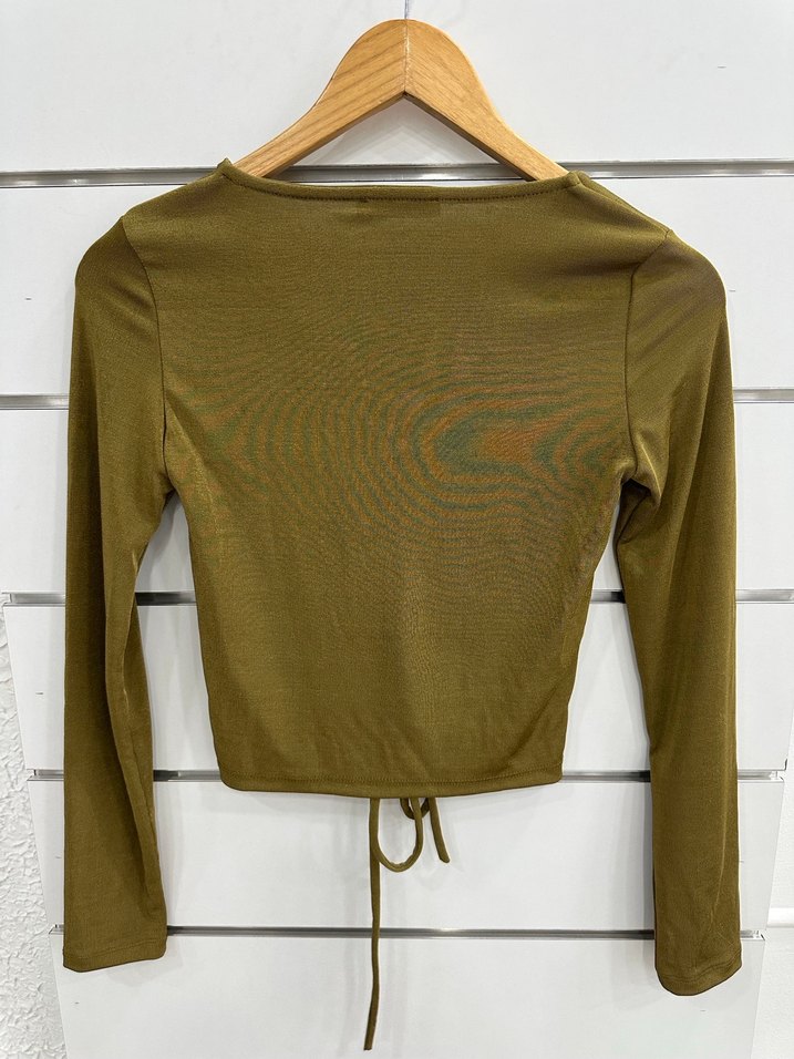 Haki V Yaka Uzun Kollu Bluz G181 - Görsel 3