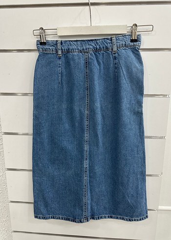 Düğmeli Mavi Midi Kot Etek G187 - Görsel 3