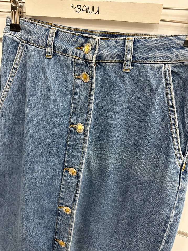 Düğmeli Mavi Midi Kot Etek G187 - Görsel 2