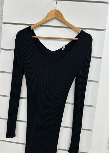 Siyah V Yaka Uzun Triko Elbise g184 - Görsel 2