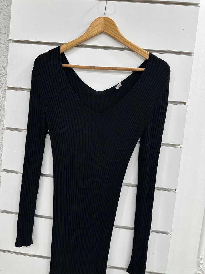 Siyah V Yaka Uzun Triko Elbise g184 - Görsel 2