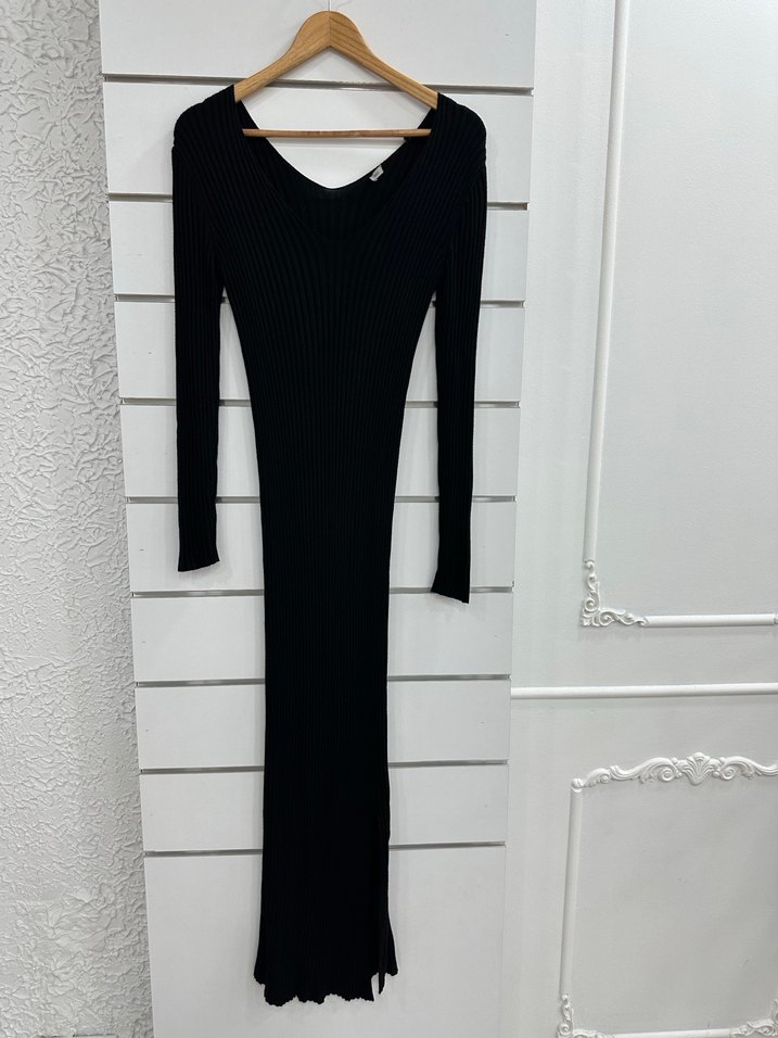 Siyah V Yaka Uzun Triko Elbise g184 - Görsel 3