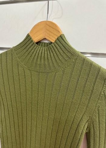 Haki Boğazlı Fitilli Triko Kazak G191 - Görsel 2