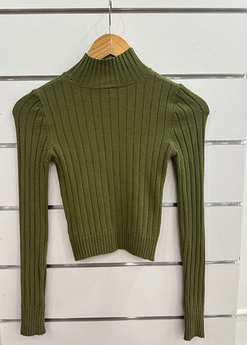 Haki Boğazlı Fitilli Triko Kazak G191 - Görsel 3