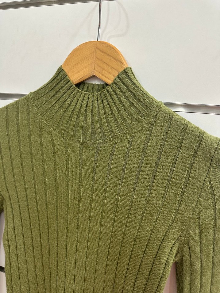 Haki Boğazlı Fitilli Triko Kazak G191 - Görsel 2