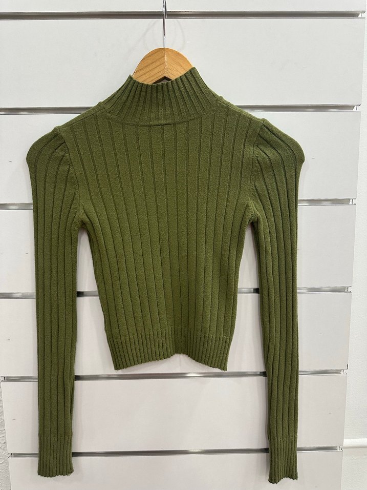 Haki Boğazlı Fitilli Triko Kazak G191 - Görsel 3
