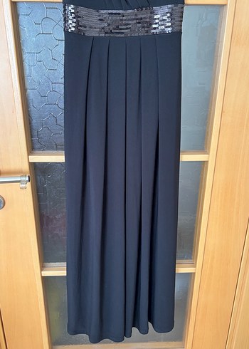 Siyah Pilili V Yaka Uzun Abiye Elbise - Görsel 3