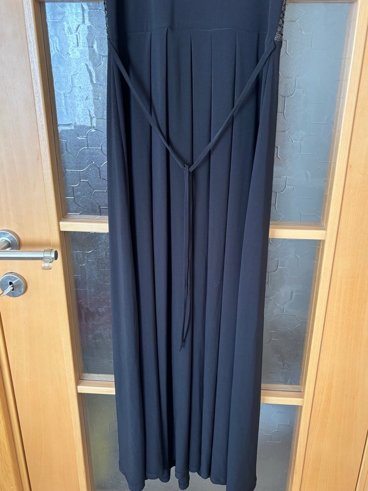 Siyah Pilili V Yaka Uzun Abiye Elbise - Görsel 5