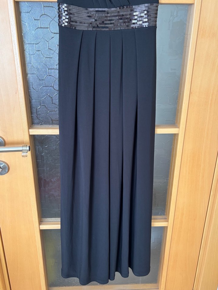 Siyah Pilili V Yaka Uzun Abiye Elbise - Görsel 3