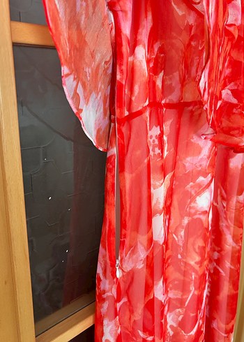 Nar çiçeği rengi Uzun Elbise- Koton 38 - Görsel 3