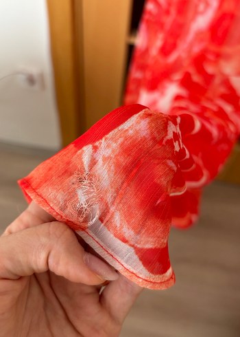 38 Beden kırmızı Renk Nar çiçeği rengi Uzun Elbise- Koton 38