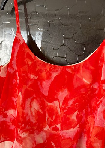 Nar çiçeği rengi Uzun Elbise- Koton 38 - Görsel 5