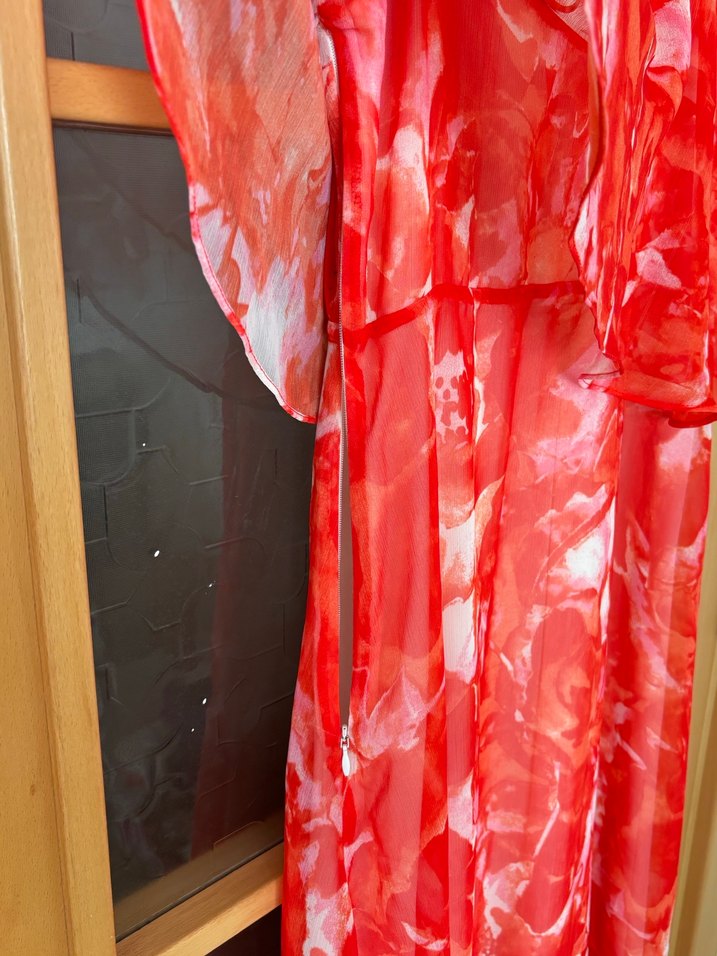 Nar çiçeği rengi Uzun Elbise- Koton 38 - Görsel 3