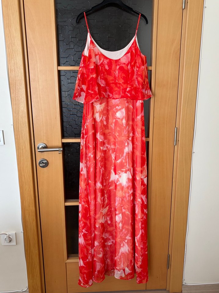 Nar çiçeği rengi Uzun Elbise- Koton 38 - Görsel 2